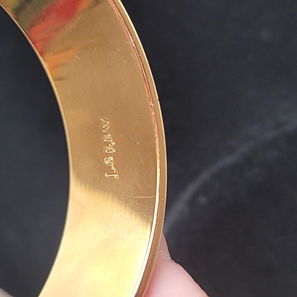 J.Crew Gold Toned Patterned Bangle Bracelet | Enamel Detail Cuff - Picture 2 of 3